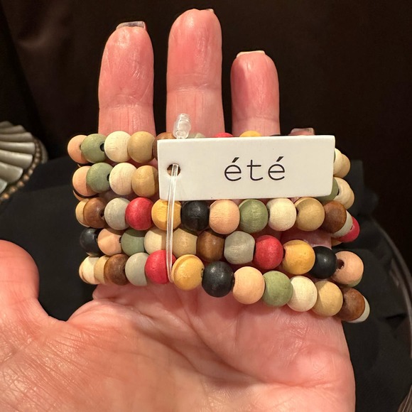 Five Strand Wood Beaded Stretch Bracelet In Fall Colors, NWT - Picture 11 of 11